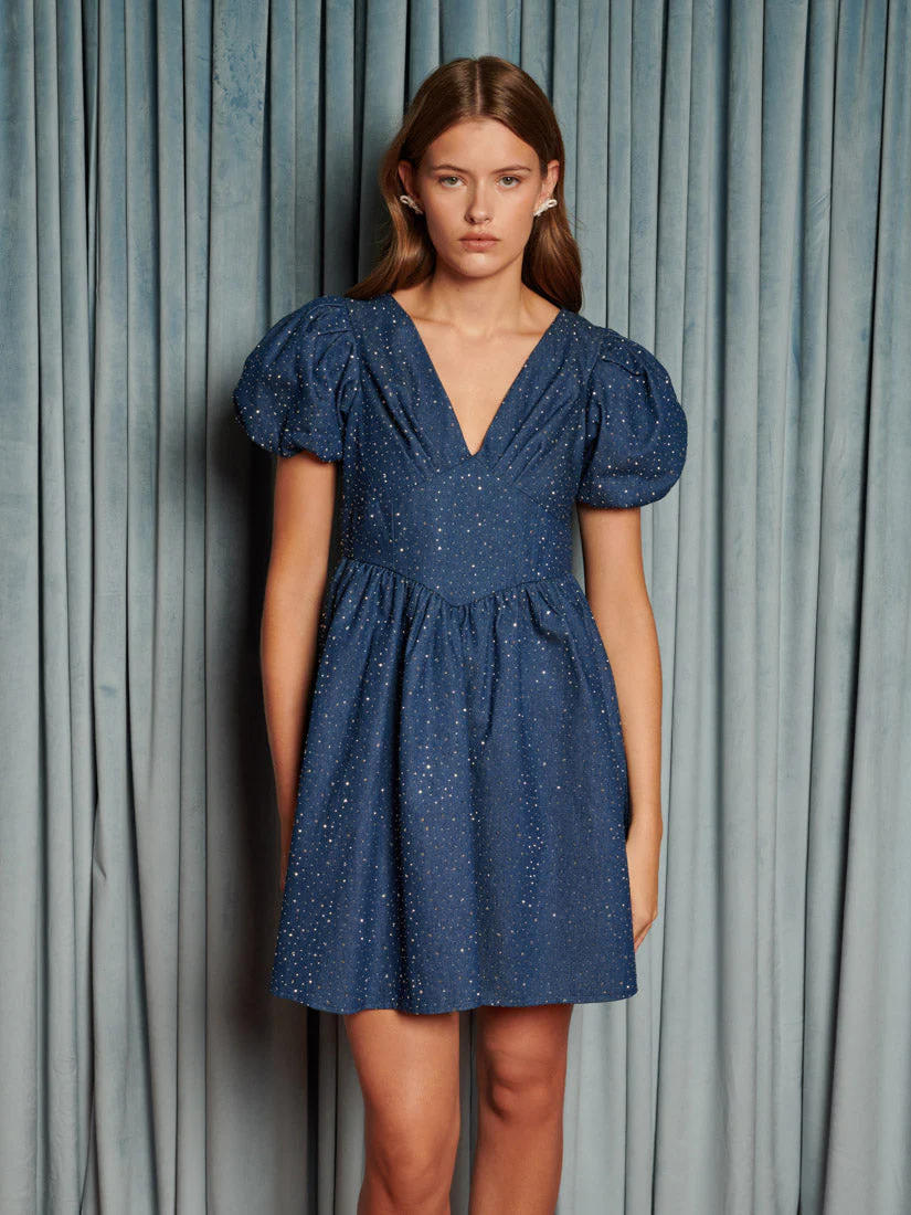 Daze Embellished Denim Mini Dress