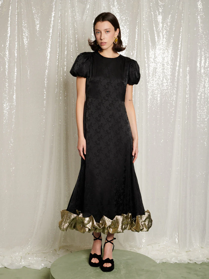 Gilded Ruffle Midi Dress