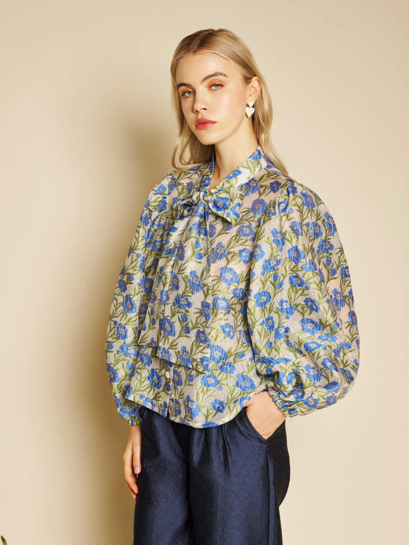 Iris Jacquard Bow Blouse