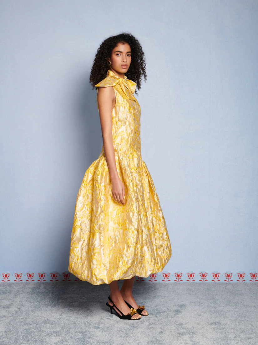 <b>DREAM</b> Ochre Jacquard Midi Dress - Image 2