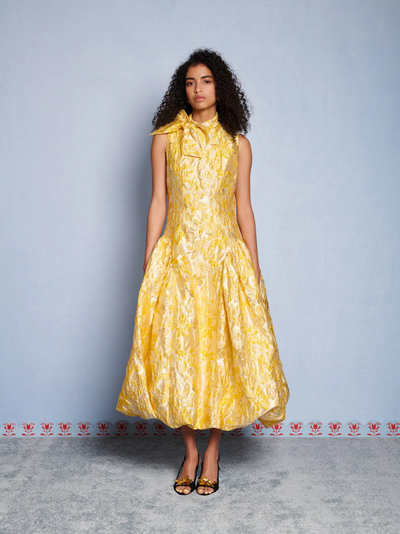 <b>DREAM</b> Ochre Jacquard Midi Dress - Image 4