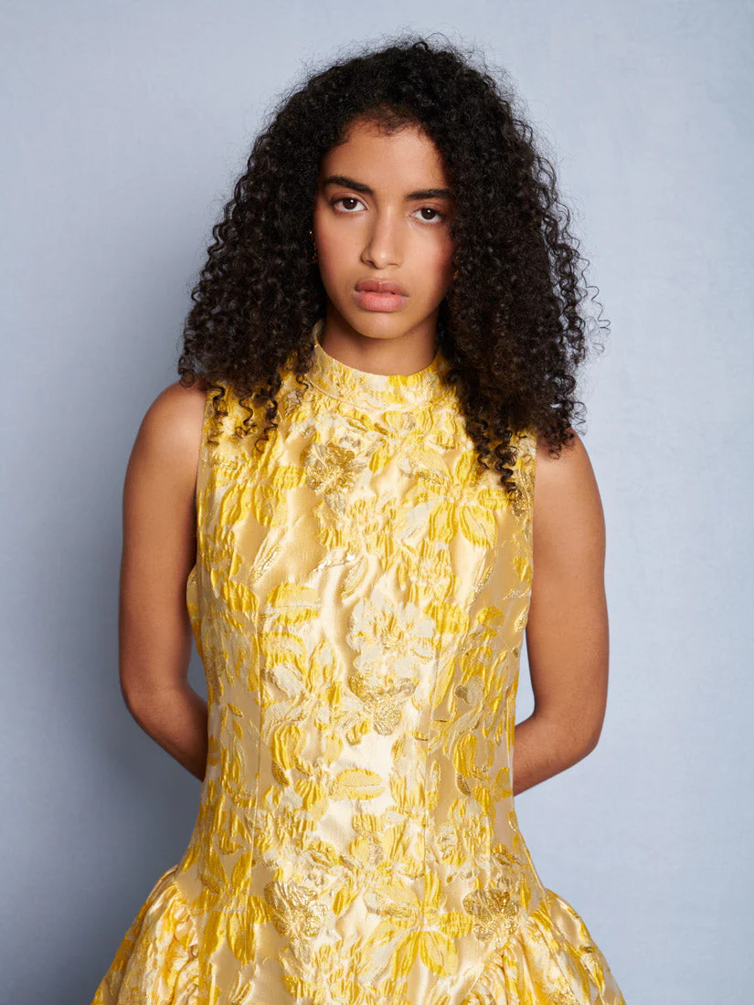 <b>DREAM</b> Ochre Jacquard Midi Dress - Image 5
