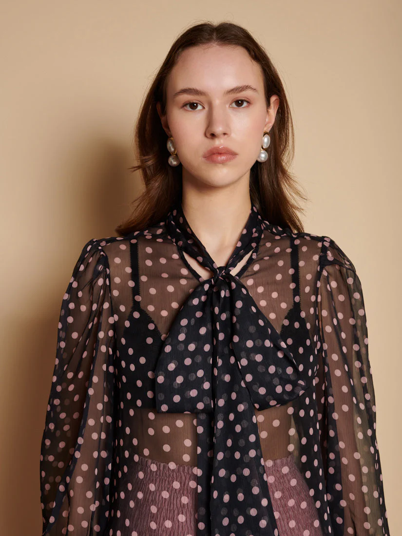 Painterly Polka Chiffon Blouse - Image 5