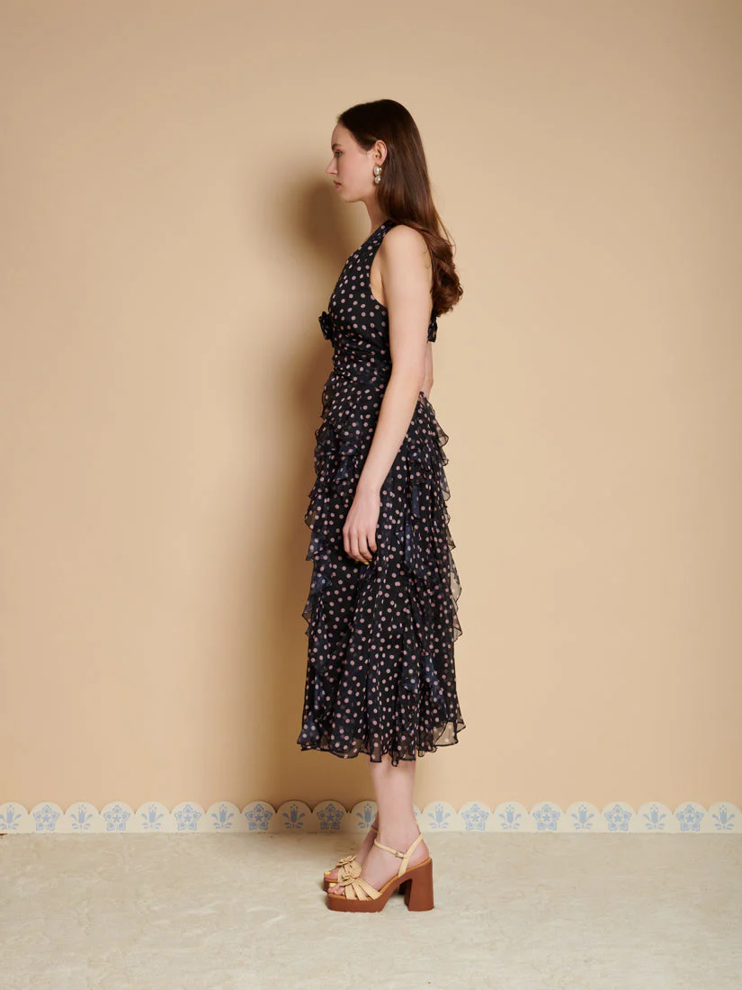 Painterly Polka Chiffon Midi Dress - Image 2