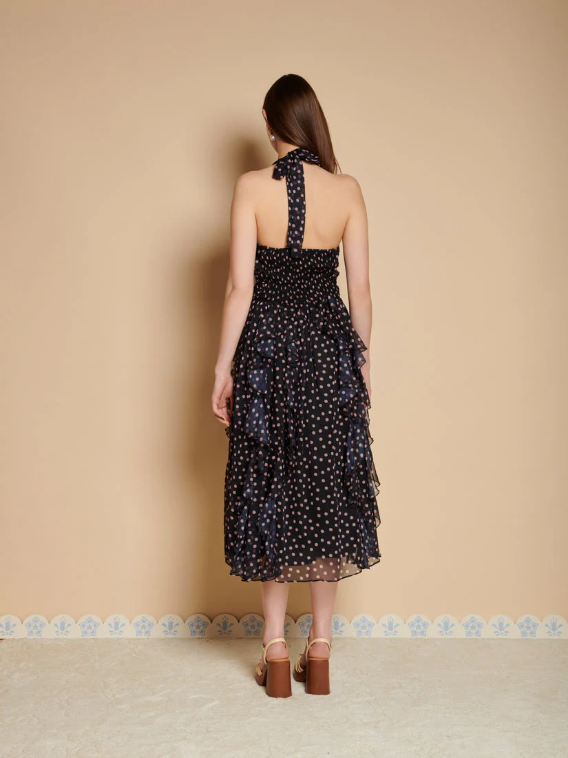 Painterly Polka Chiffon Midi Dress - Image 3
