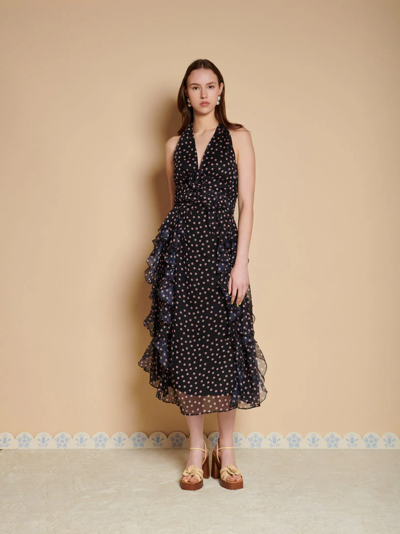 Painterly Polka Chiffon Midi Dress - Image 4