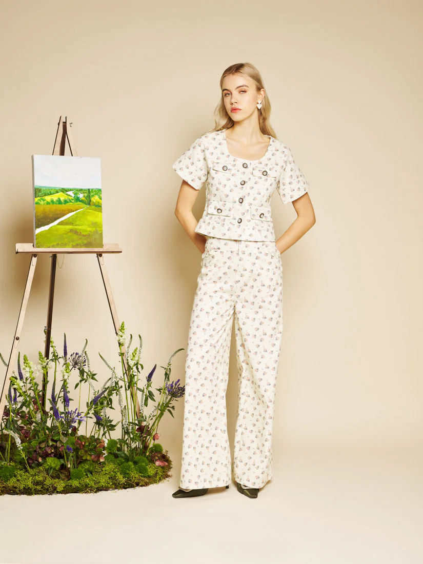 Pêche Ditsy Denim Top - Image 4