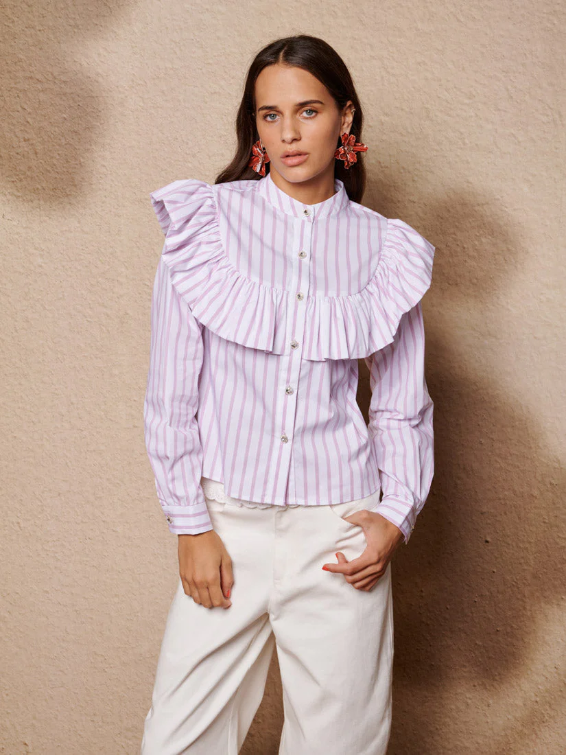 Solene Stripe Ruffle Blouse